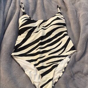 H&M Black and White Zebra Print One Piece Swimsuit